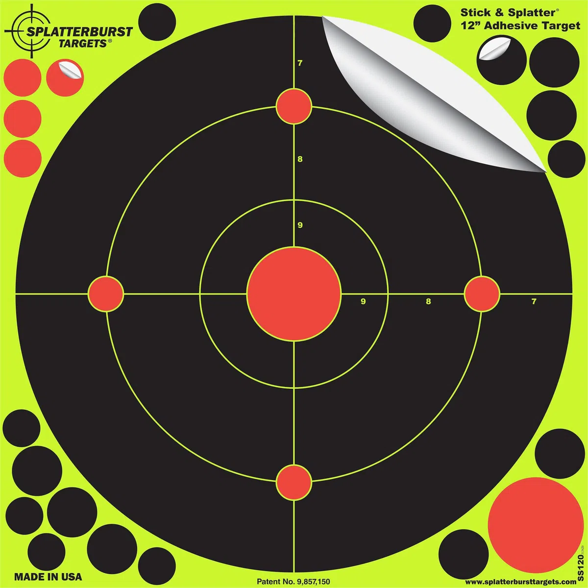 Paquet de 25 – 30.5 cm Adhesif Stick & Splatter Cibles Splatterburst - Les Coups Jaunes Brillants sont faciles à Voir - Rifles -Pistols- Airguns - Airsoft