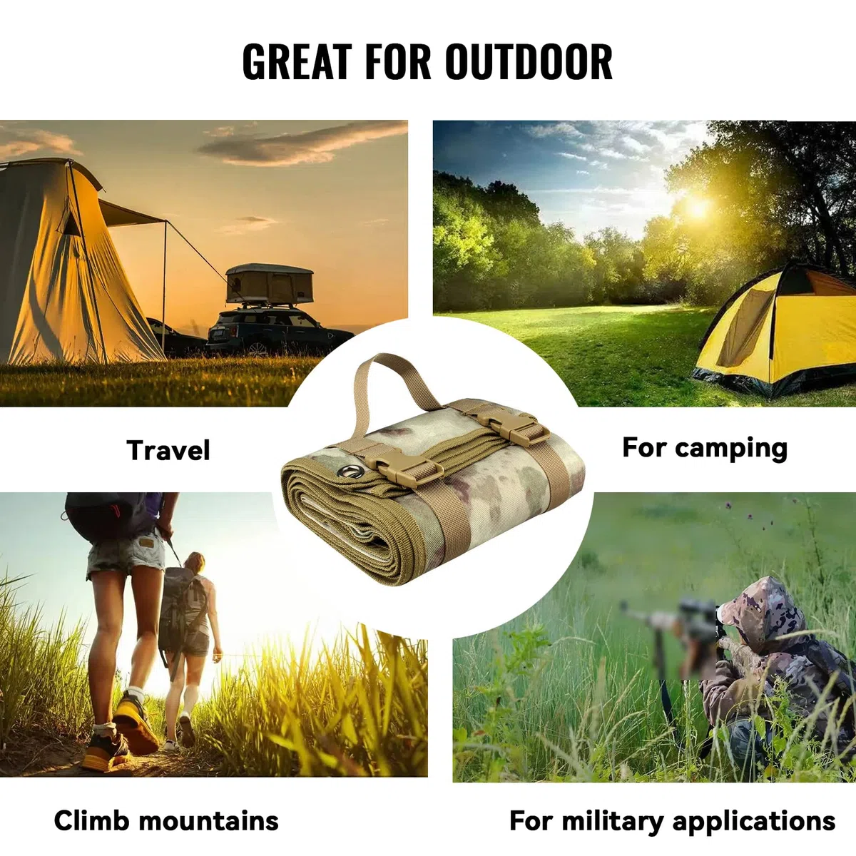 Tapis de Tir Tactique Tissu Oxford Enroulable léger et Tactique Portable Anti-dérapant Pliable Chasse Camping Accessoires pour Randonnée Camping Voyage