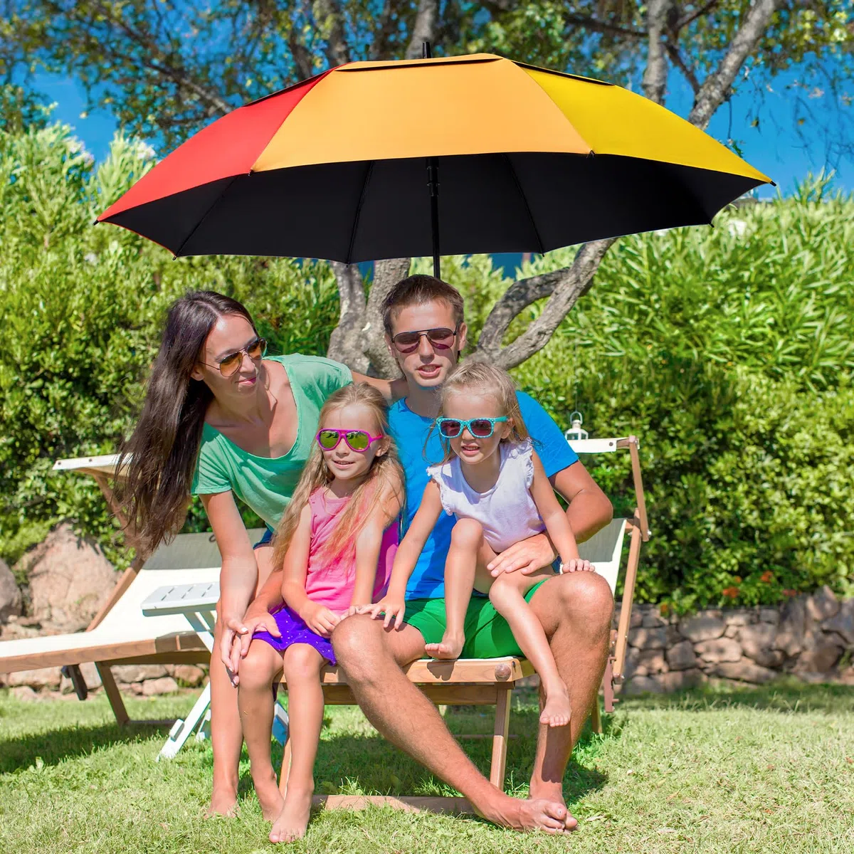 G4Free Parapluie de golf de 172,7 cm, protection UV, ouverture automatique, double toile surdimensionnée, coupe-vent, soleil, pluie, arc-en-ciel/noir