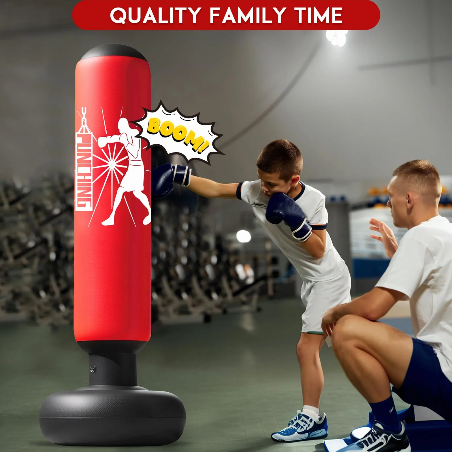 Qoosea Sac de Boxe Gonflable pour Enfants, 160cm Sac de Frappe sur Pied, Punching Ball avec Gants Formation avec Gants de Boxe, Cadeau Parfait pour Garçons et Filles 3 à 12 Ans