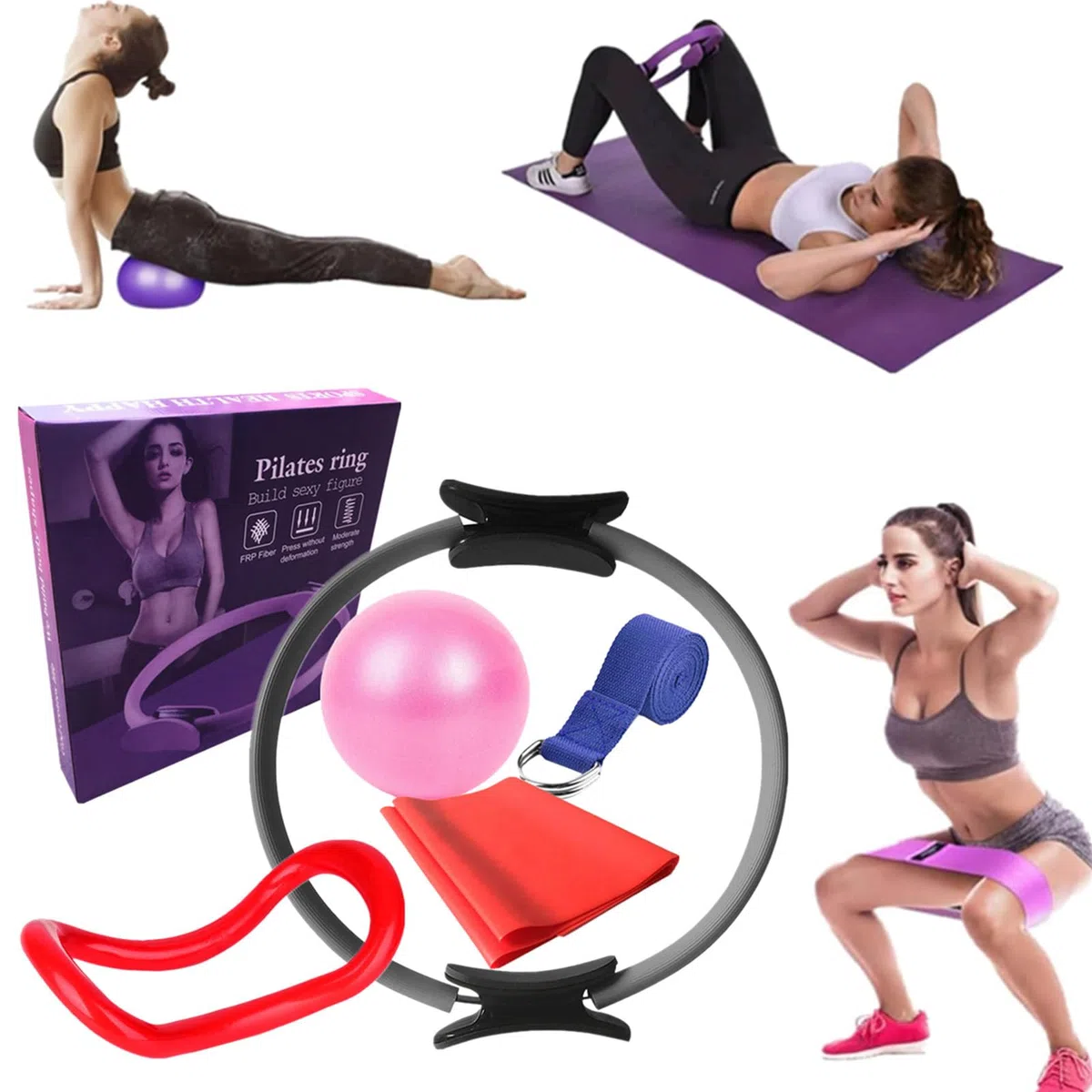 Ensemble Pilates Yoga 6 Pièces — Kit Pilates Maison, Kits de Yoga et Pilates, Pilates Accessoires, Bande de Résistance pour Pilates, Anneaux de Pilates pour Jambes, Bras et Cuisses (Jaune)