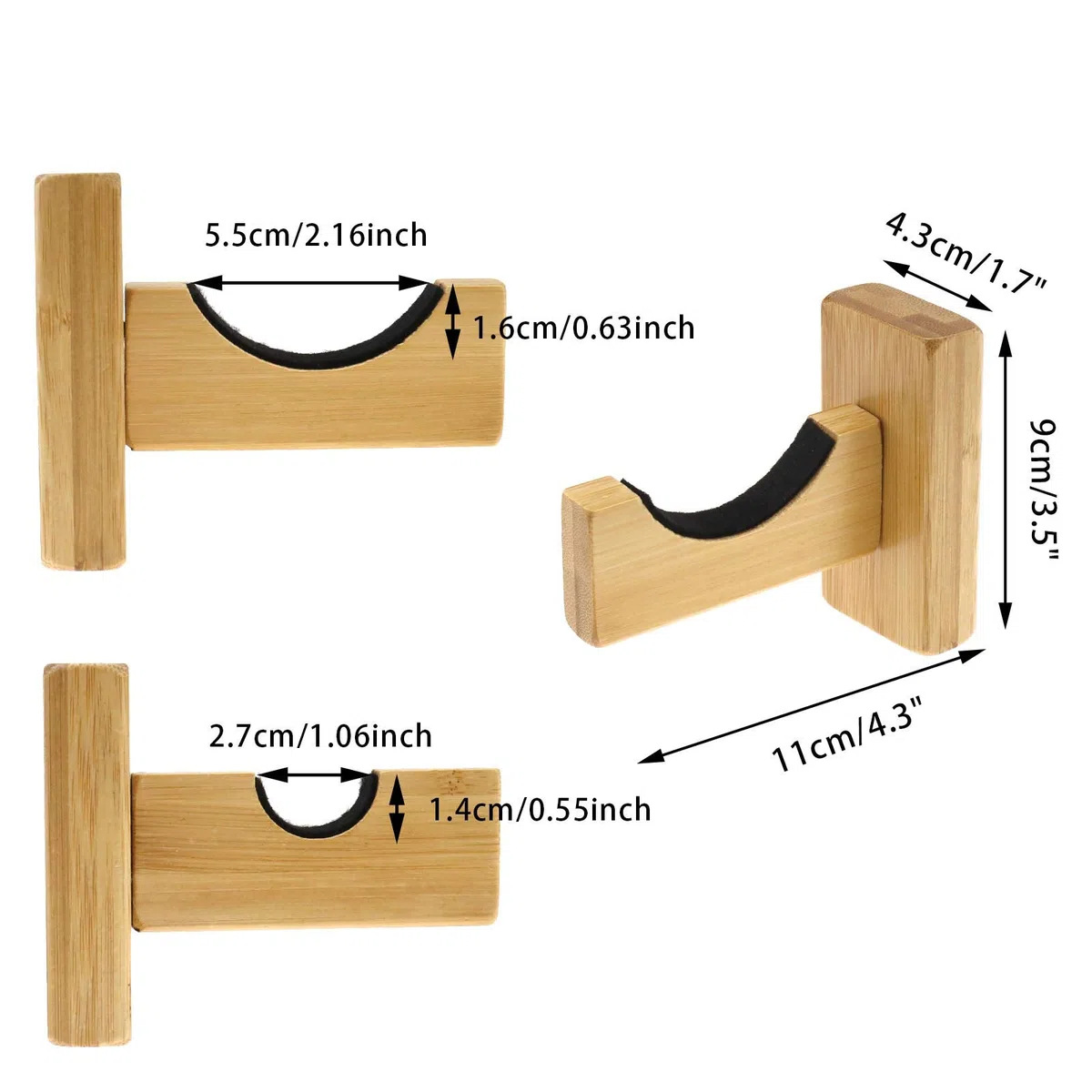 Lot de 2 supports muraux pour batte de baseball avec vis dissimulées - Support mural horizontal - Marron
