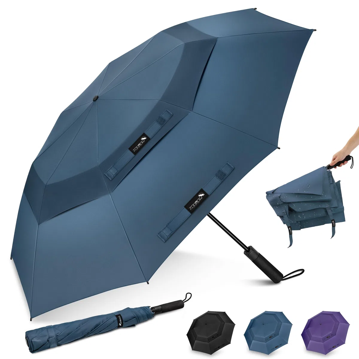 ZOMAKE Large Compact Parapluie de Golf 54/62 Pouces,Parapluie RéSistant au Vent Parapluie Pliant Portable pour le Voyage à Double CanopéE VentiléE pour Hommes Femmes