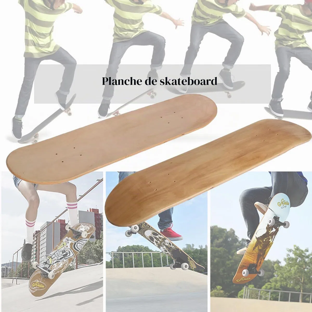 Lot de 2 planches de skateboard vierges en bois 78,7 x 20,3 cm pour enfants, adolescents, garçons et filles