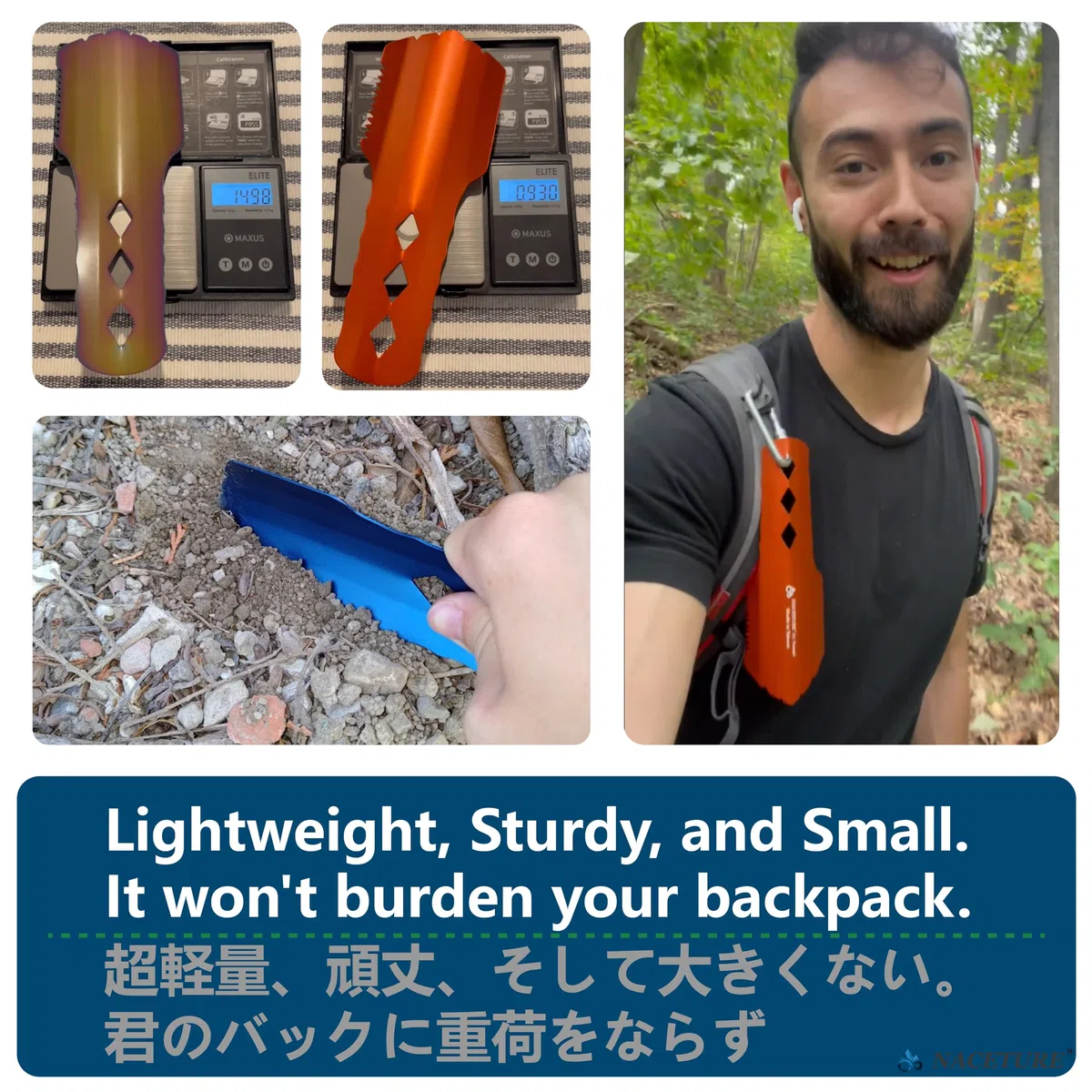 NACETURE Truelle de randonnée ultralégère en Aluminium - Petit Pot Multifonction avec poignée Plus Longue - Indispensable pour la randonnée, Le Camping et Les Sacs de Survie, Noir