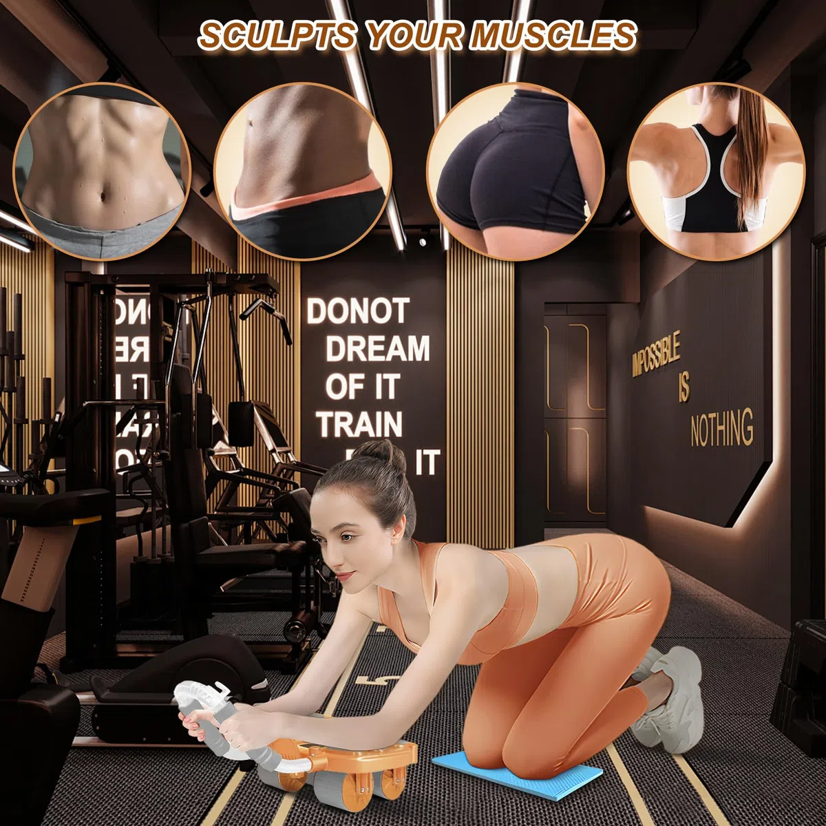 Roue Abdominale,automatique roue abdominale avec support coude Appareil d'entraînement abdominal à rebond automatique,4 roulettes,musculation,Avec support pour téléphone portable