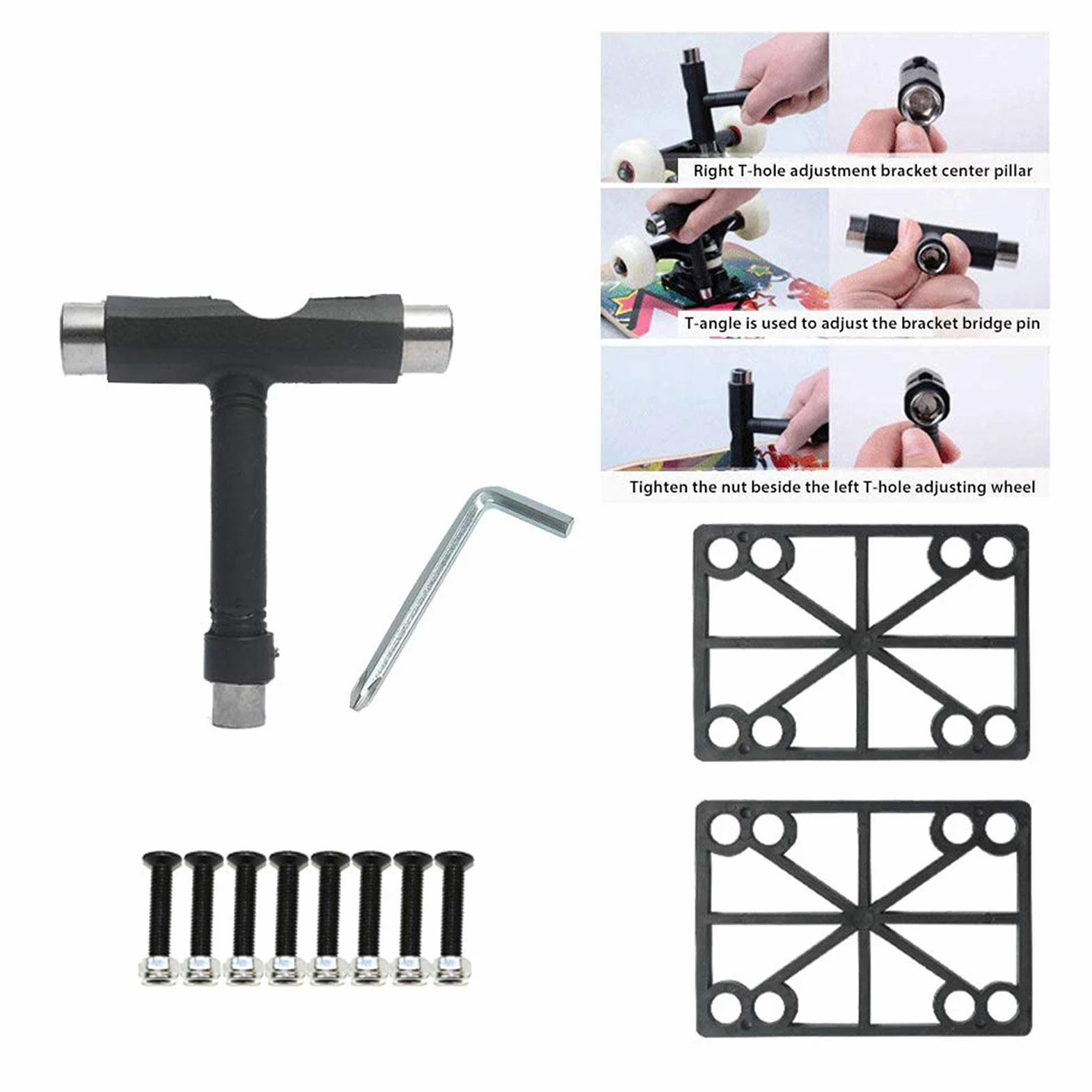 Trucks et Skateboard, Roues Skateboard, camions Skateboard, Patins élévateurs, kit quincaillerie, Convient pour des Planches 19,1 cm à 8 Planches