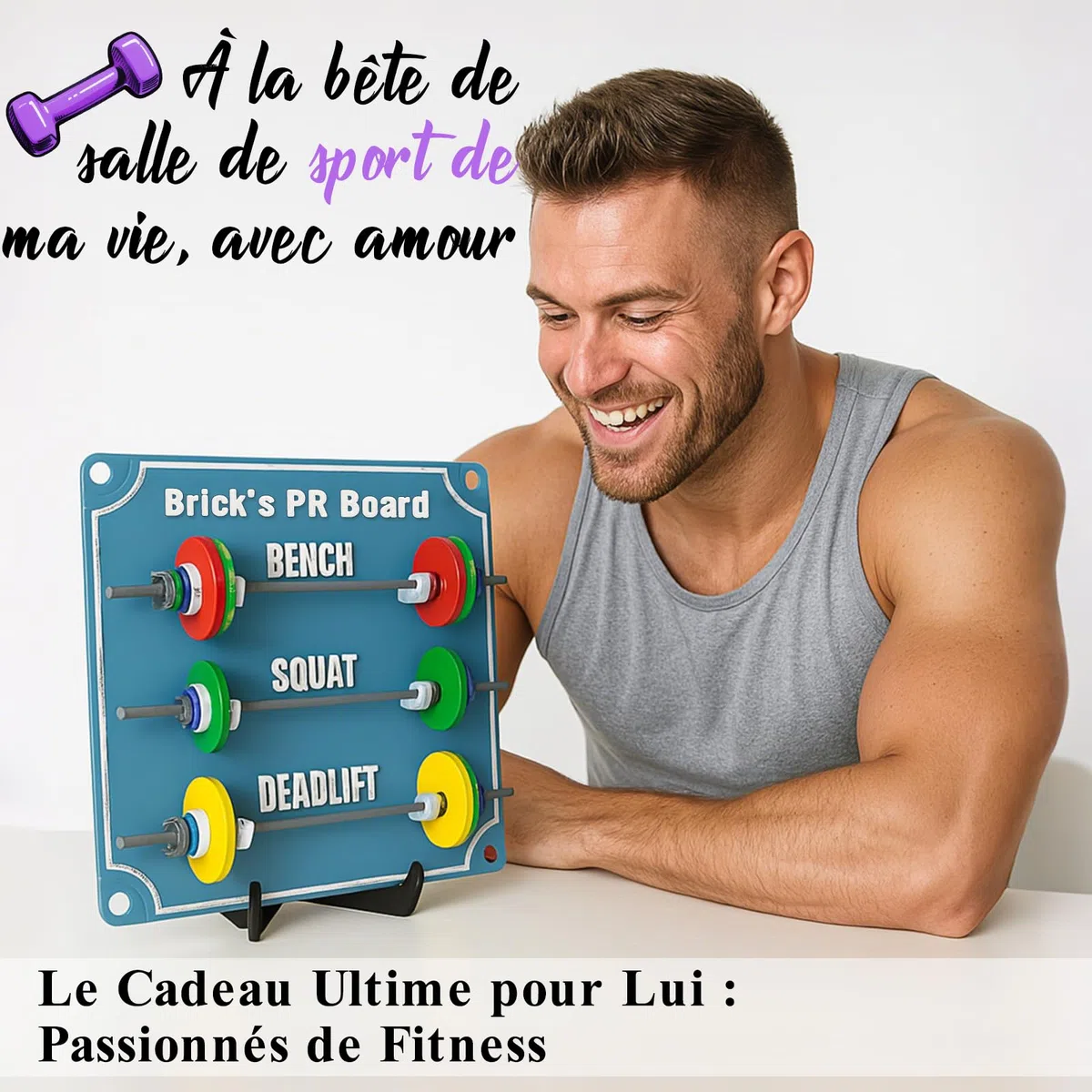 Tableau PR pour la Musculation avec Mini Haltere et Poids, Tableau de Suivi Personnalisé pour Enregistrer les Records Personnels, Cadeau pour Haltérophiles Passionnés de Fitness