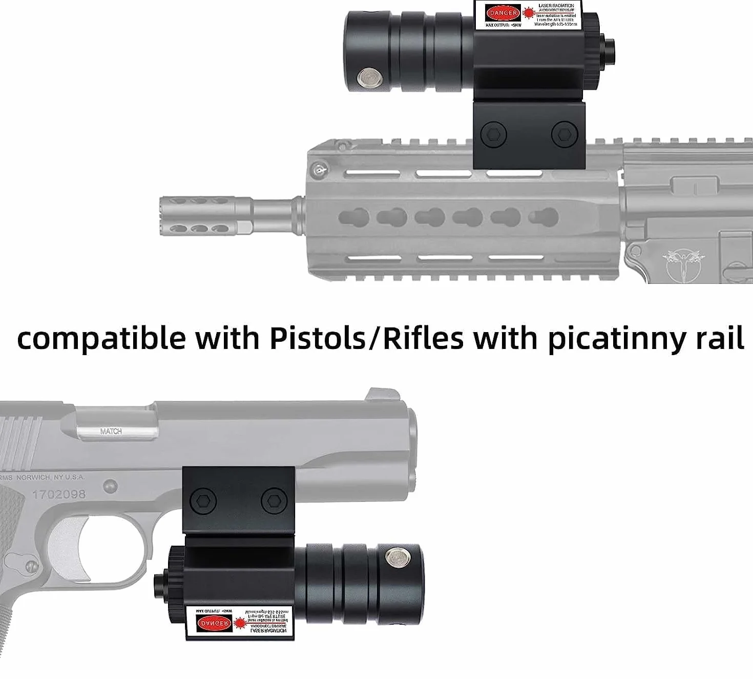 KinZon Mire Viseur Laser Rouge Tactique avec Montage sur Rail Picatinny 20mm, pour Fusil de Chasse, Carabine, Pistolet et Arme de Poing, Airsoft. 2 Designs au Choix