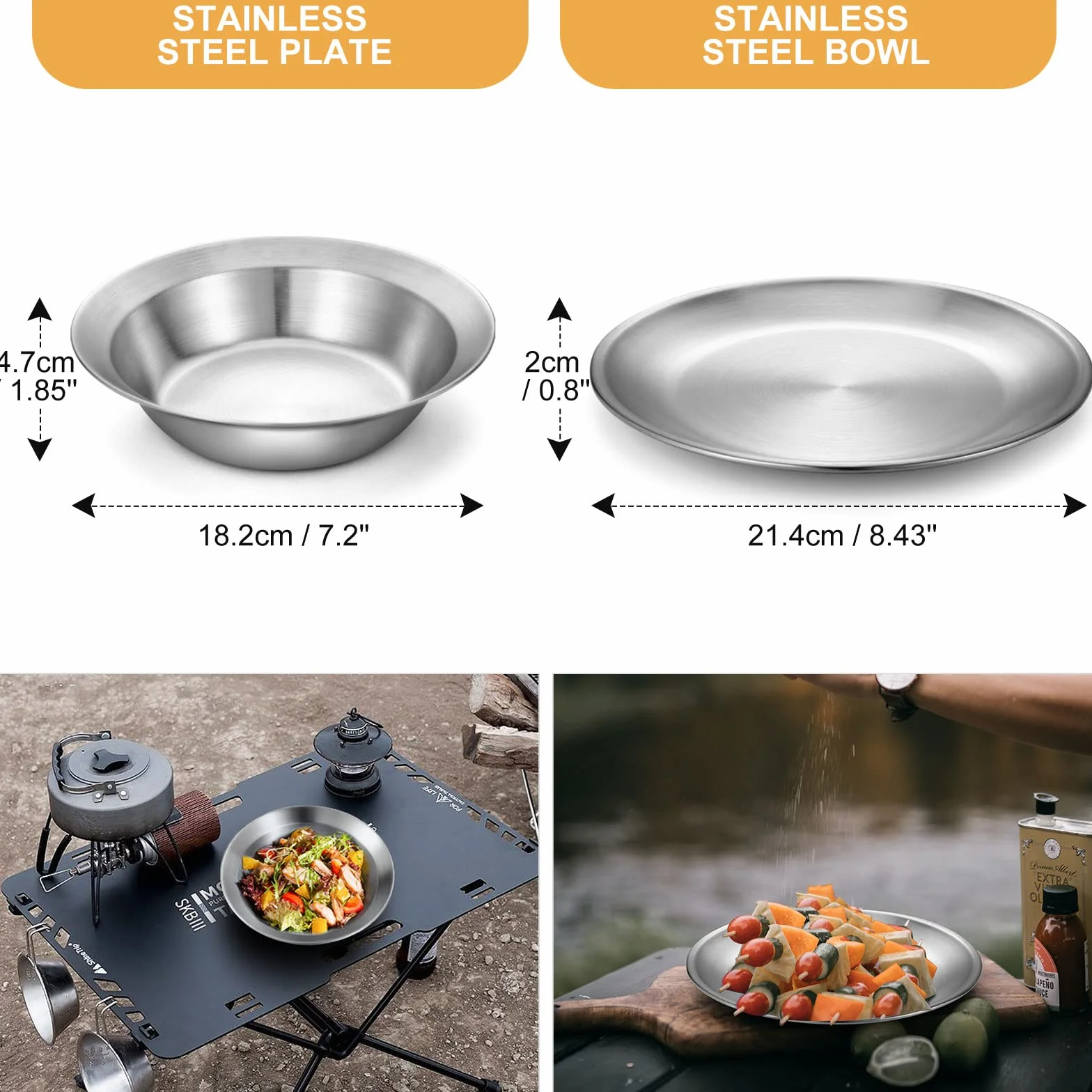 Odoland Set de Couverts Camping, Kit de Vaisselle en Acier Inoxydable Poli avec Assiette Bol Tasse Fourchette Cuillère Couteau Sac de Voyage Portable, pour Cuisine Camping Randonnée Pique-Nique