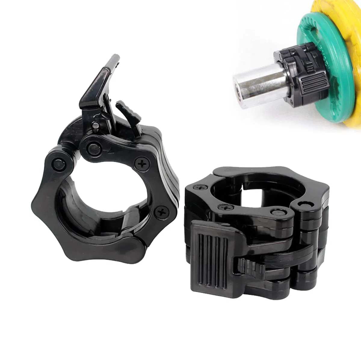 Cerioll Barbell Clamps, Collier Bague De Serrage Haltères, Bague De Serrage Haltère Dégagement Rapide, Clips De Barre Noir, Antidérapant, pour Sport, Fitness, Entraînement