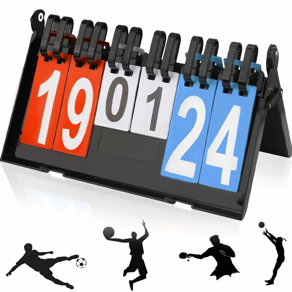 mizikuu Tableau de Pointage, 4 Chiffres Score Flipper Tableau de Bord Sportif Tableau de Score Portable Tableau d'Affichage Compteur de Scoreboard pour Basketball Football Tennis