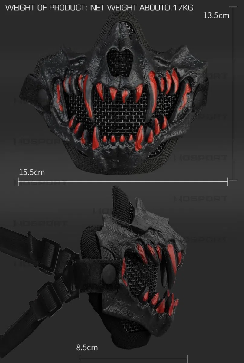 Peminkoo Masque Airsoft Cosplay Demi-Masque Polyvalent Sangle réglable Couvre-Chef Respirant Accessoires de Cosplay