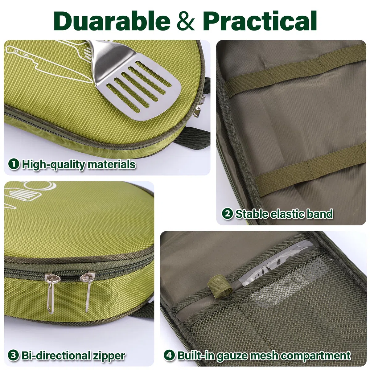 10 Pièces Ustensiles de Cuisine Camping Accessoires Essentiels Inoxydables pour Pique-Nique et Randonnées