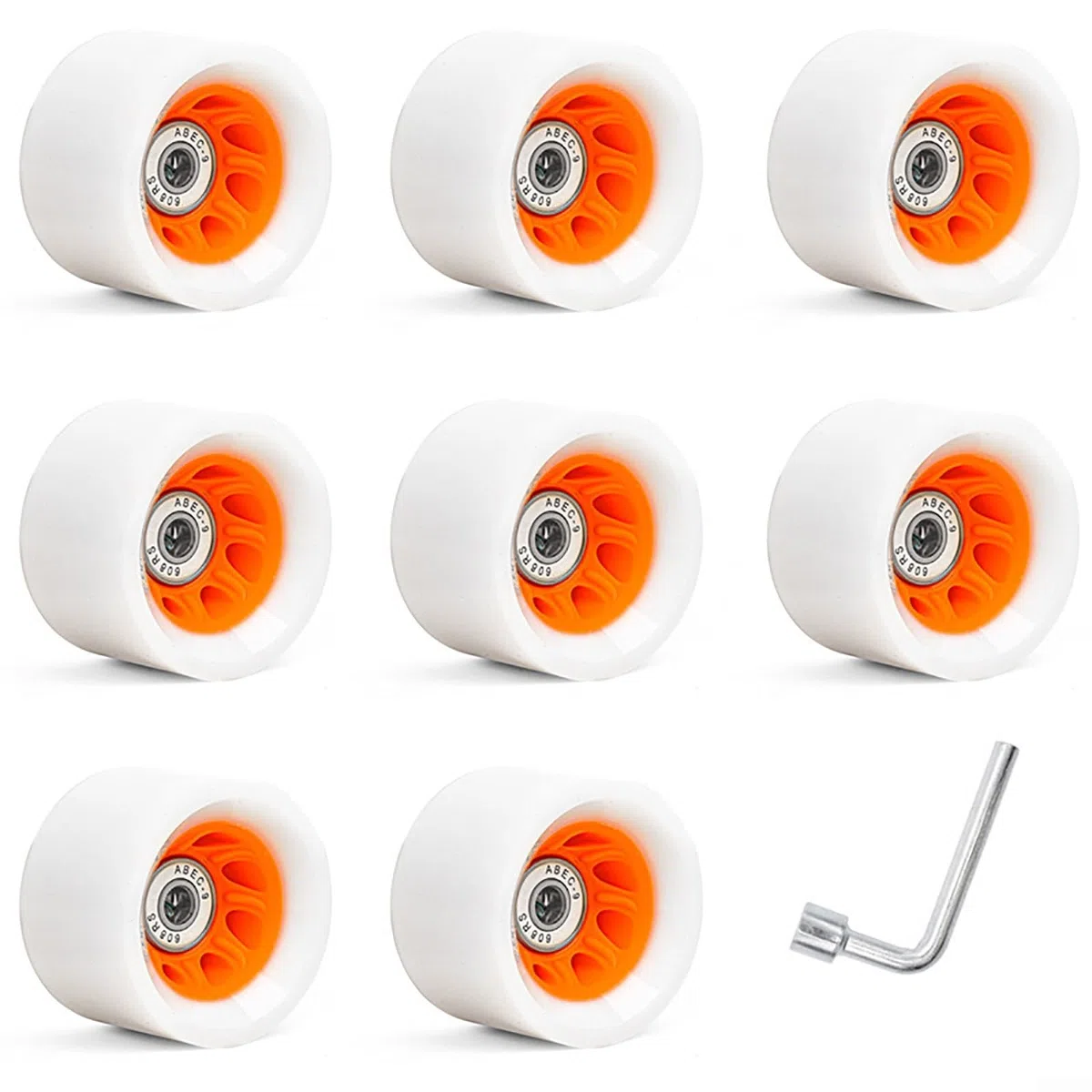 Lot de 8 roues de patins à roulettes compatibles avec les patins à roulettes et patins à roues alignées 58 mm de diamètre, roues en polyuréthane avec roulements en acier (orange (92A)