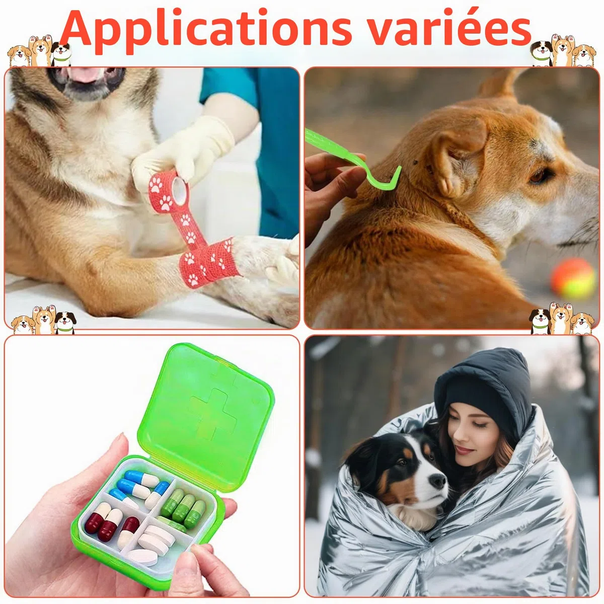 Trousse de Premiers Secours pour Chiens et Chats 102 Pièces Kit de Premier Secours Animaux avec Pince à Tiques Trousse à Pharmacie Chien pour les Urgences à la Maison et Voyages à l'Extérieur