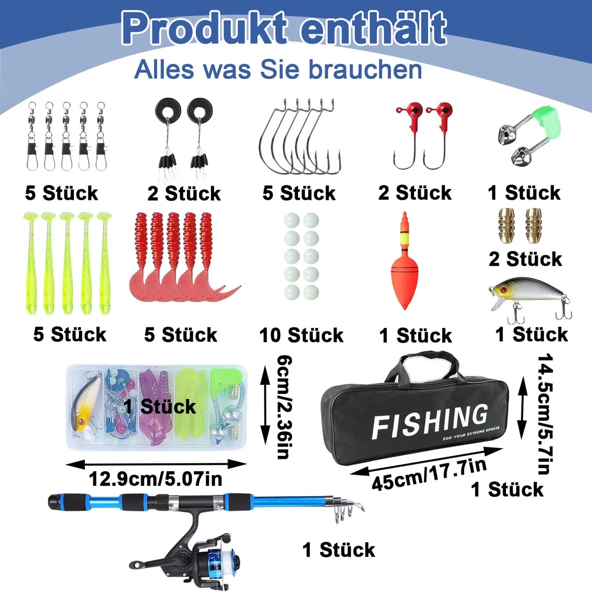 Kit de pêche pour enfants – Ensemble de canne télescopique et moulinets pour garçons et filles | Outils de pêche complets avec moulinet spincast, leurres & Tackle | Cadeau portable pour enfants de 5 à