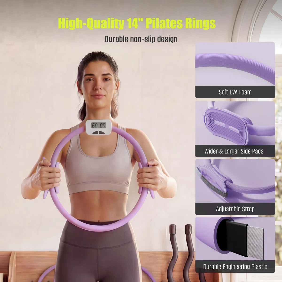 MaxU Pilates Kit pour Femmes Anneau avec Compteur, Cercle 35cm,Ballon,Bandes & Chaussettes.Équipement Complet idéal pour débutants à Domicile.Renforcez Votre Corps avec ce Set Polyvalent.