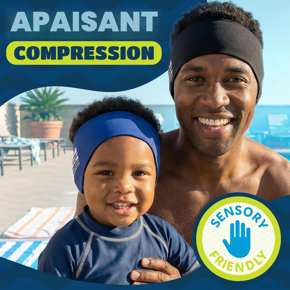 Ear Band-It Natation Bandeau (retenir l' eau, maintenez bouchons oreilles) recommandé par le médecin et protection contre l' eau Les grands (âgés de 10 ans et adultes) Noir