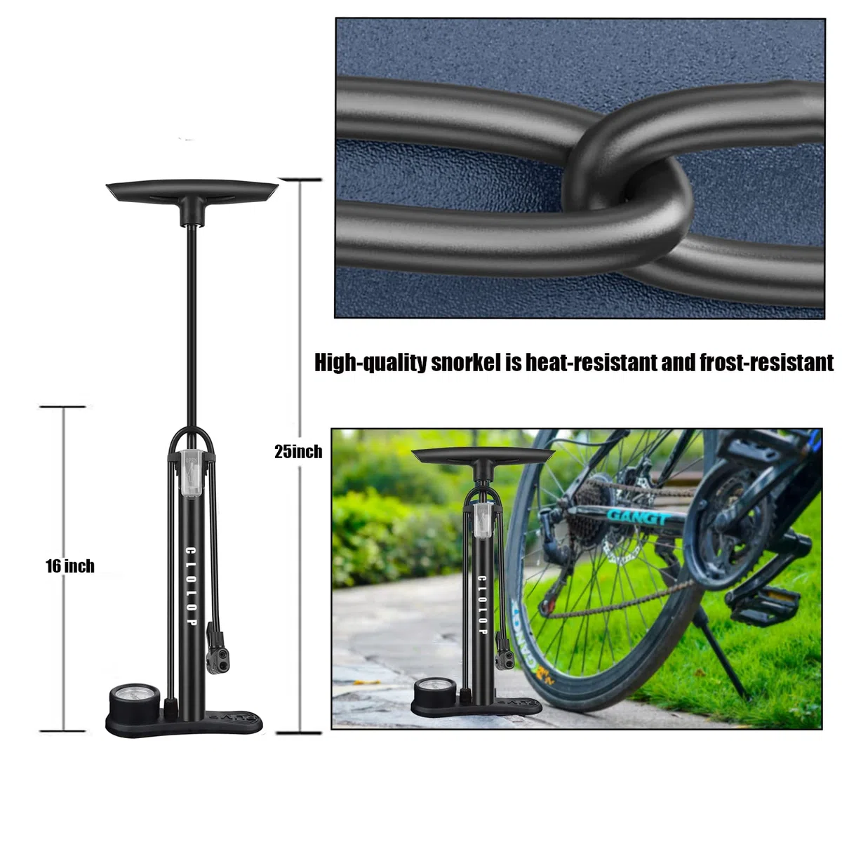 CLOLOP Pompe à vélo Pompe à Pied pour vélo Pompe à Ballon avec valves Presta et Schrader pour Pneu de vélo Ballons de Sport Anneaux de Natation, etc.