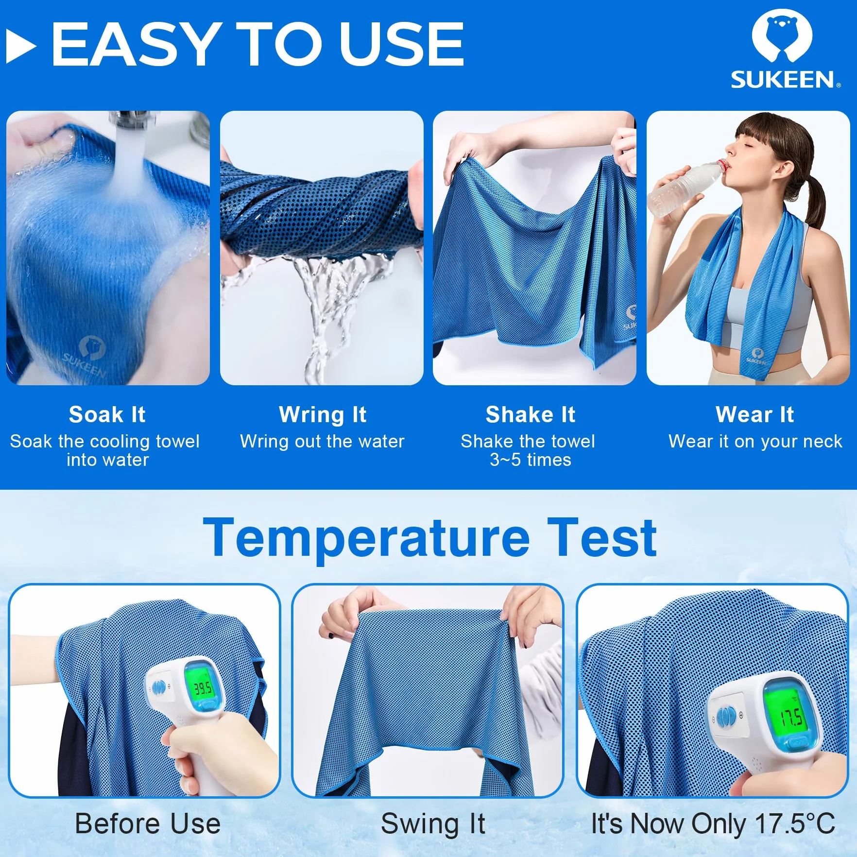 Sukeen Lot de 4 Serviettes rafraîchissantes, Douces et Respirantes pour Yoga, Sport, Course à Pied, Gym, entraînement, Camping, Fitness, entraînement et Autres activités