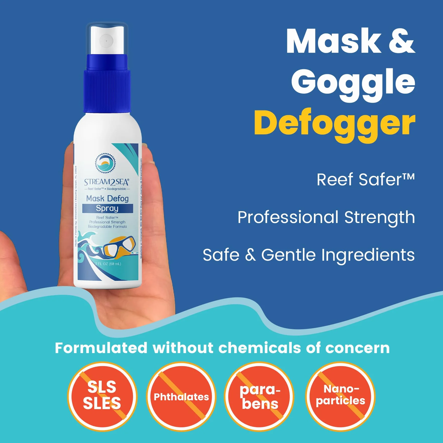 Reef Safe Spray anti-buée pour masques de plongée et lunettes de natation – Débuage des lunettes et masques