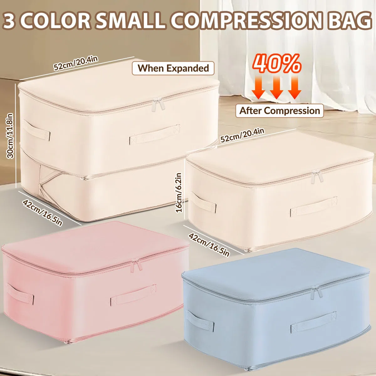 Lot de 3 Organisateur D'auto-Compression Ultra Peu Encombrant, Sac de Compression Empilable, Grande Capacité À 3 Couches, pour Couettes et Vêtements, Sac de Compression Voyage 3 Couleurs