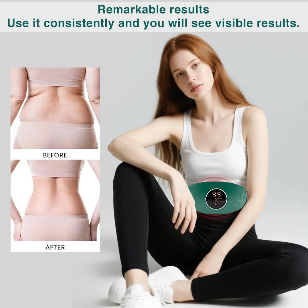 Masseur abdominal électrique sans fil, Ceinture De Massage du Ventre, Massage par vibrations à deux niveaux, idéal pour la maison, le bureau et les voyages (vert)