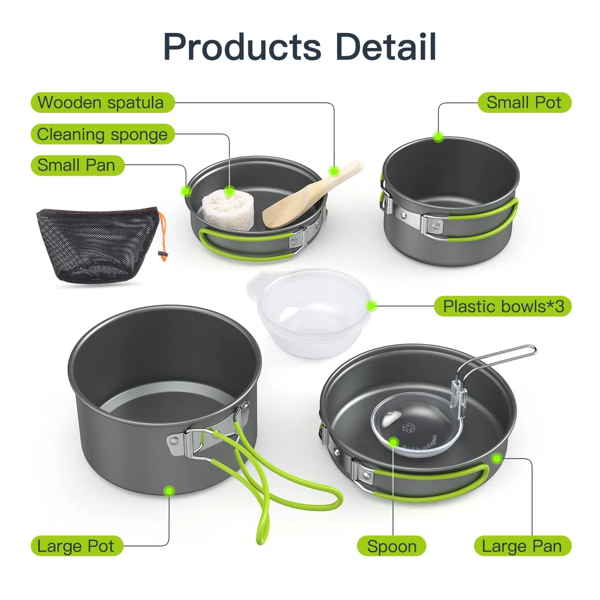 Lixada Camping Batterie de Cuisine Mess Ensemble Plein air Portable Pliant Bois Hot Pot Ensemble Bol cuillère Fourchette Outil coutellerie Ensemble 10/12/13 Pcs（Facultatif）