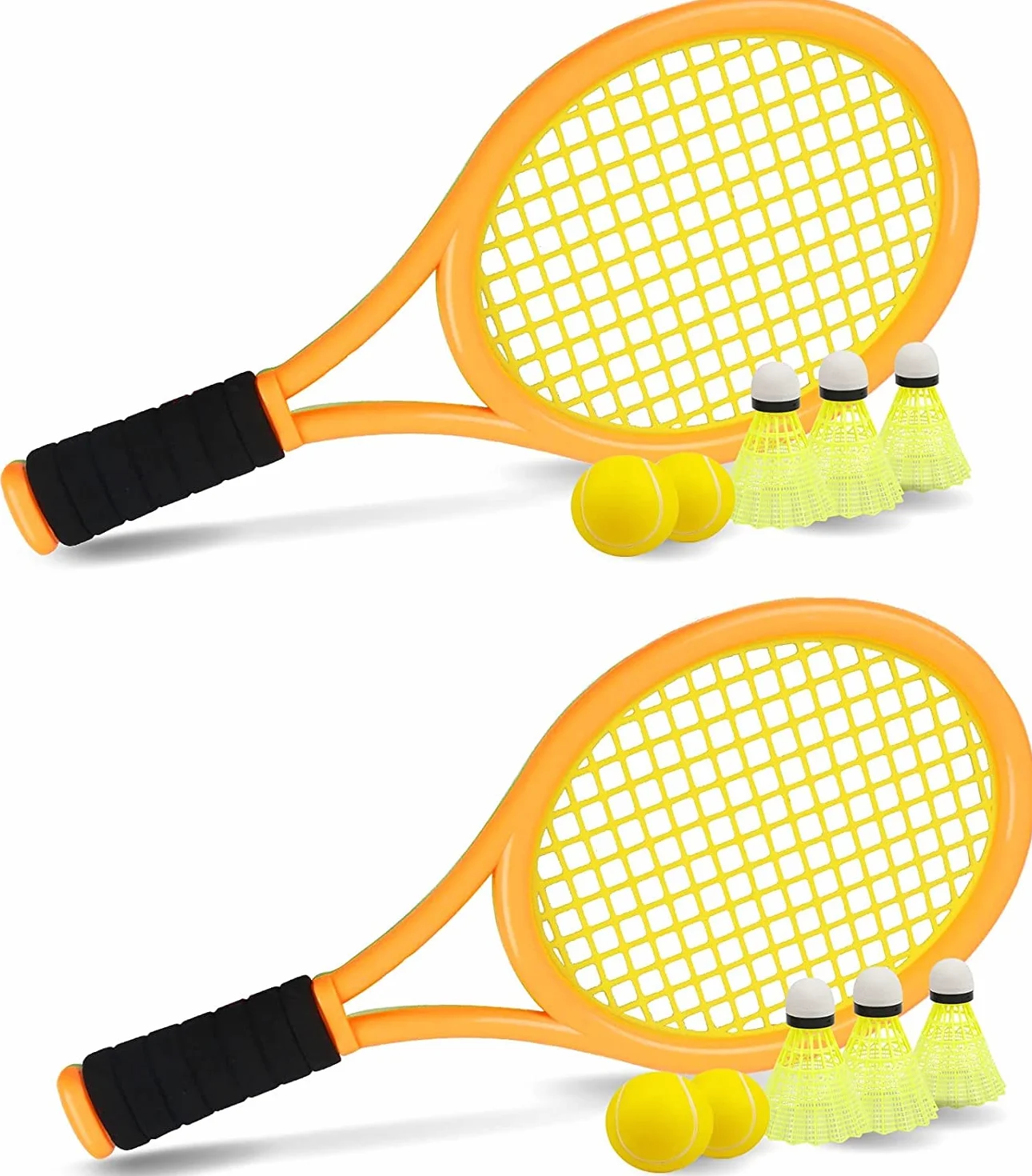 Raquette de tennis pour enfant avec sac, raquette en plastique comprenant 4 balles en mousse, 6 volants de badminton pour enfants (plus de 3 ans), jeu de sport intérieur/extérieur
