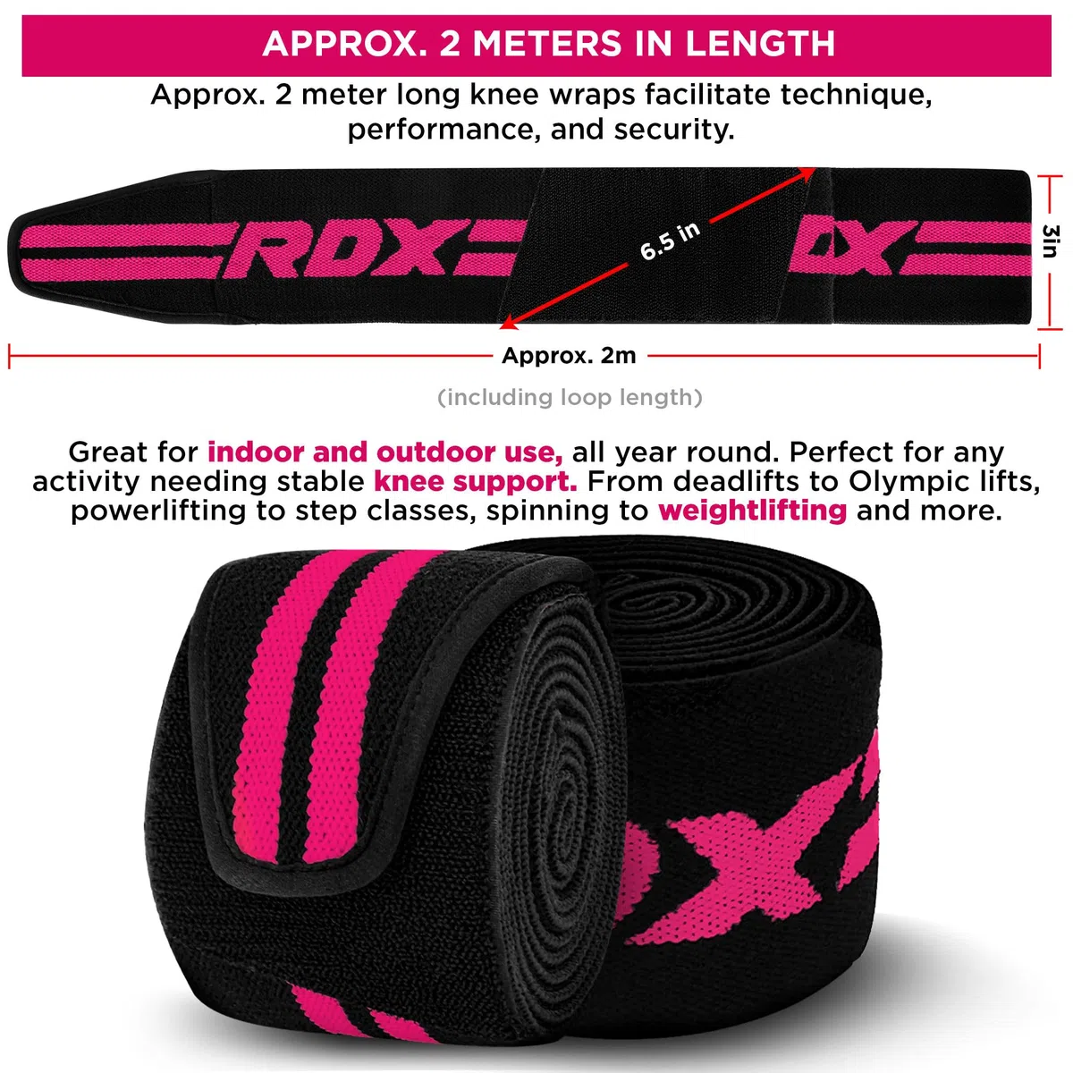 RDX Genouillère Bandage Musculation Fitness Protège Genou,Approuvé par IPL et USPA,Sangles de Genou pour Haltérophilie Entraînement, Powerlifting, Squats,Élastique Sport Knee Wraps