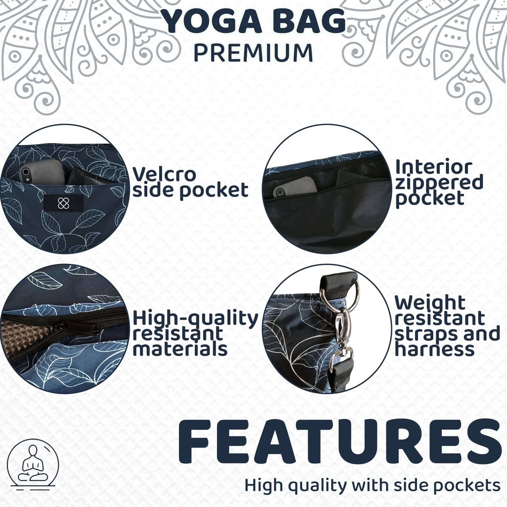 DOJA Barcelona Sac Tapis Yoga XXL - Grand Sac Yoga Résistant et Spacieux avec Poches - Housse Tapis Pilate Doté de Poignées et Sangle d'épaule pour Transport Confortable et Organisation Optimale