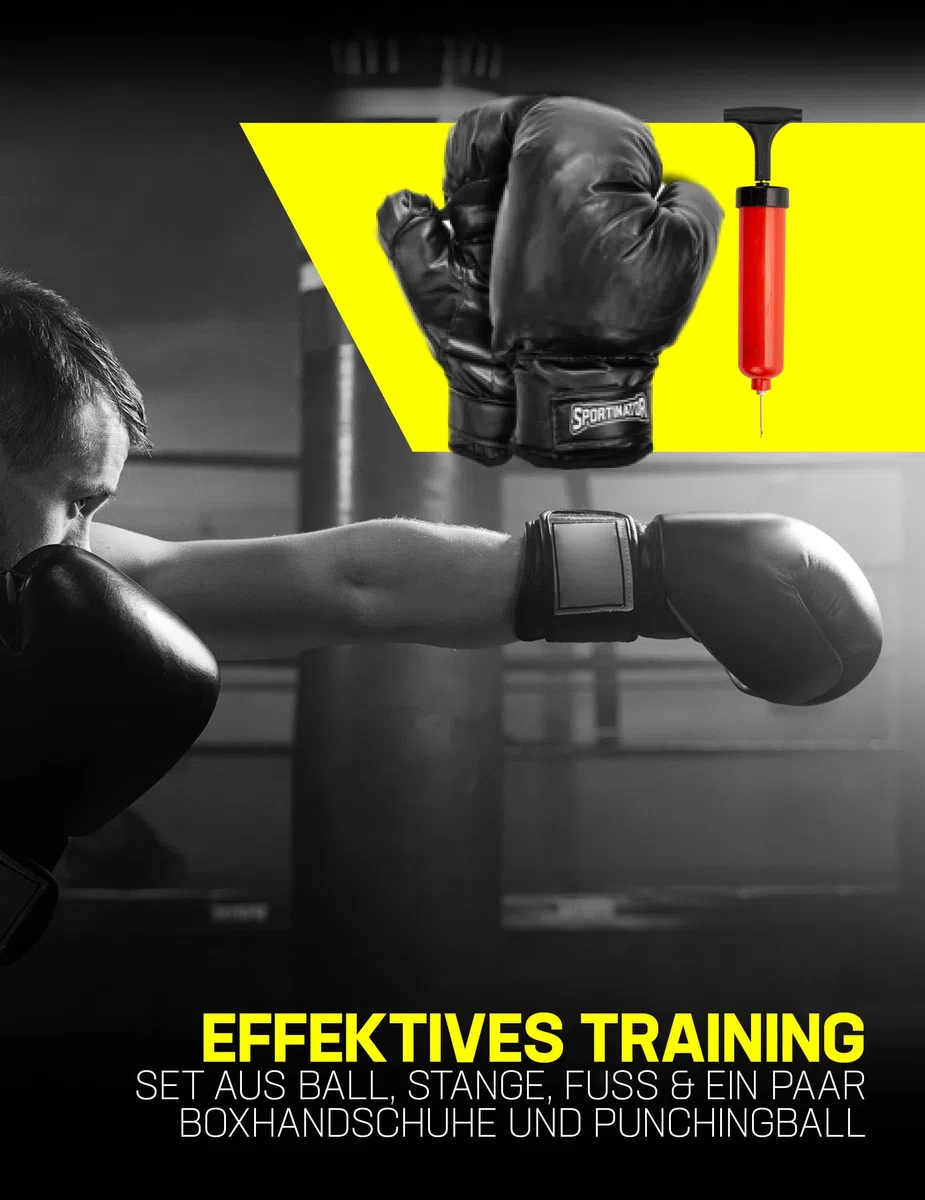 SPORTINATOR Punchingball Lot de 3 stand de boxe avec poire et gants de boxe Hauteur réglable 125 cm à 150 cm Entraînement réflexes et vitesse