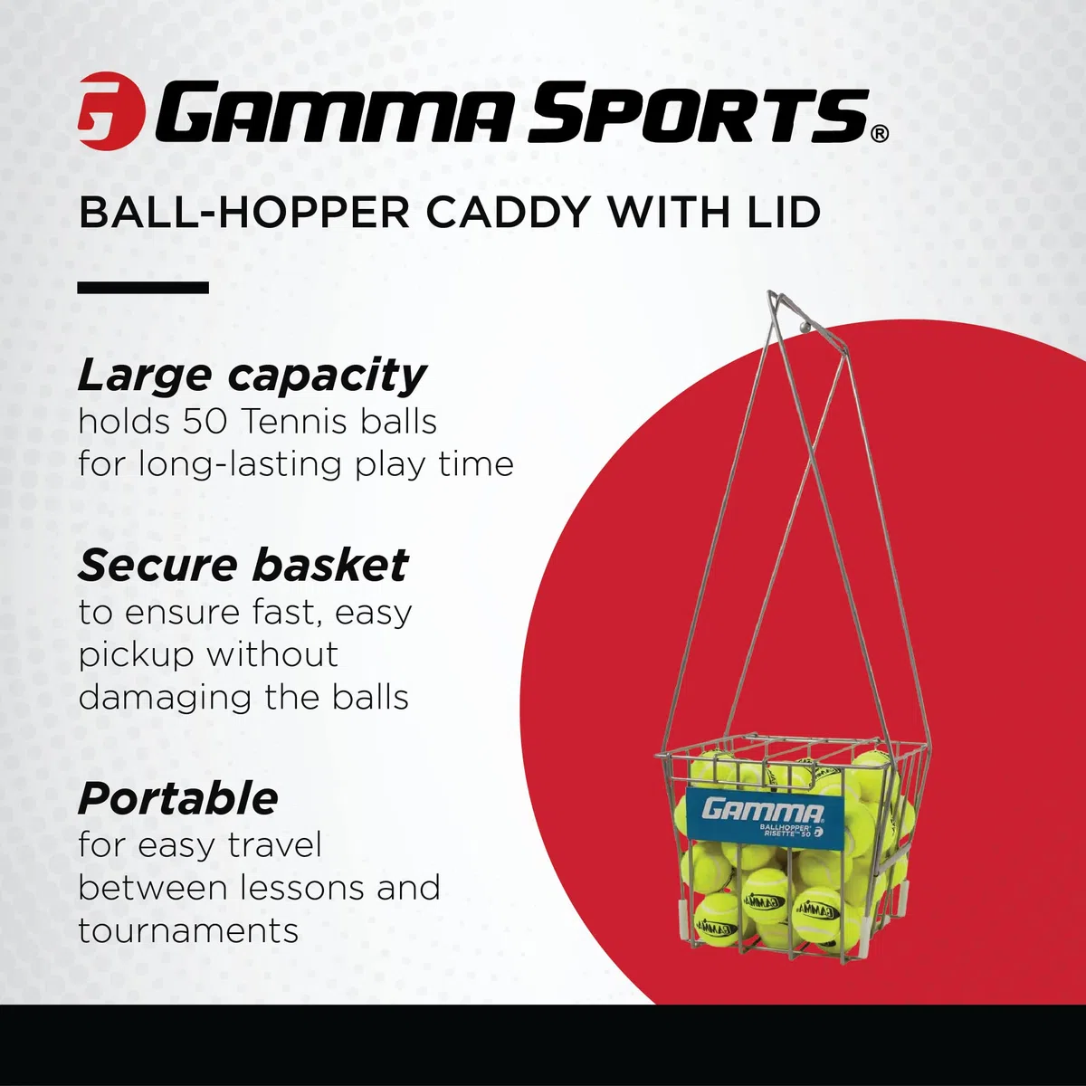 Gamma Paniers de micros de Balle de Tennis pour Une Prise en Main Facile, Plusieurs Couleurs avec capacité de 50 à 140 balles