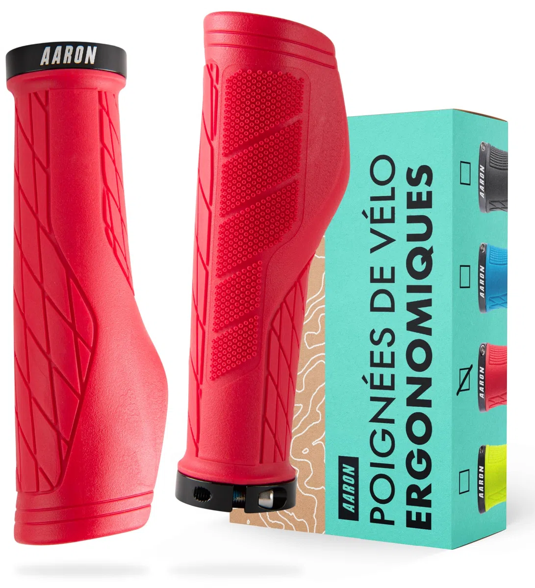 AARON Fit Poignées de vélo avec Surface d'appui amortissante – Poignées de Guidon ergonomiques en Caoutchouc antidérapant – Poignées Douces pour vélo électrique, vélo de Trekking, VTT, vélo de