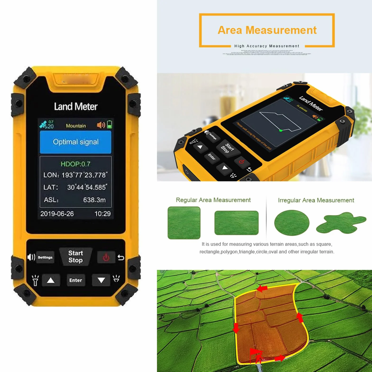 GPS Randonnée Étanche – 2.4 Pouces, Guidage Vocal, Mesure Surface/Distance/Pente, Extérieur Robust