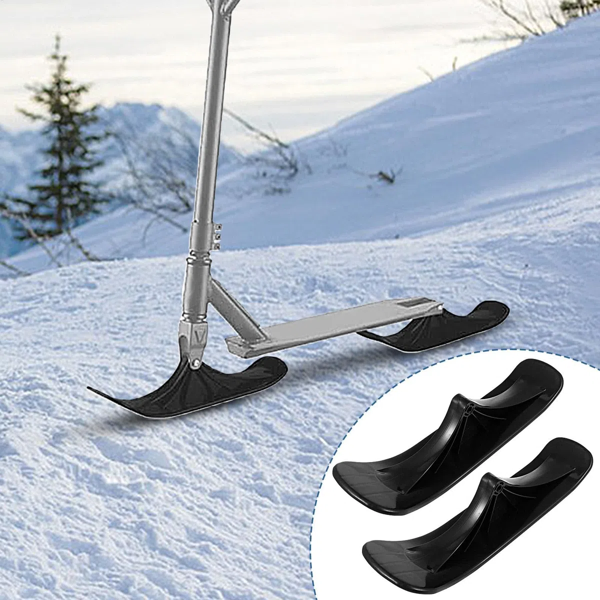 2X Scooter de Ski de Luge à Neige, Accessoires de Luge à Neige pour Vélo et Patin de Ski d'hiver pour, Kit de Conversion de Scooter de Sable Pliable pour Planche à roulettes Pièces de Rechange