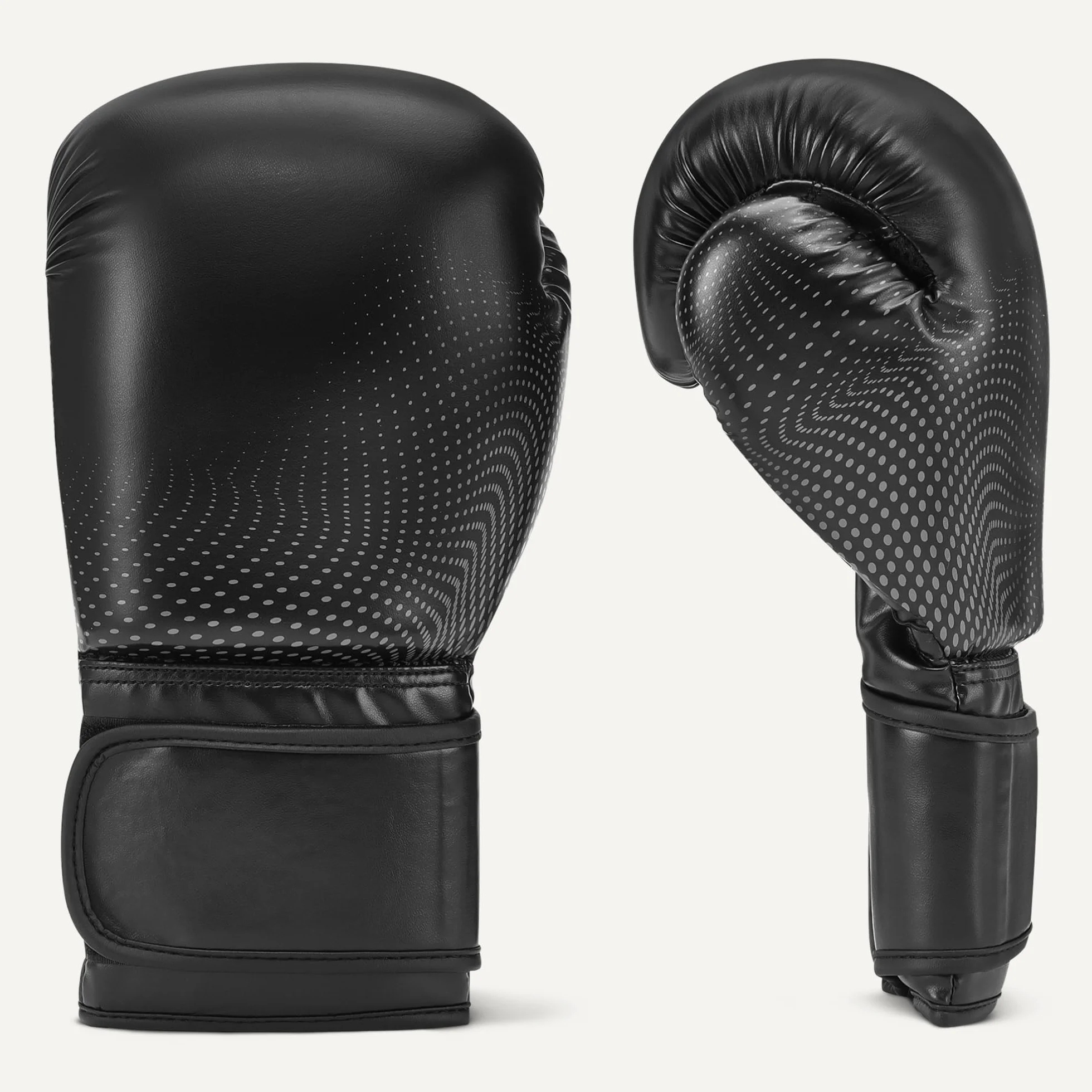 Amazon Basics Gants de Boxe en Cuir Synthétique pour Hommes et Femmes - Gants d'Entraînement pour Sparring, MMA, Muay Thai - Design Ergonomique et Respirant avec Support Poignet - Noir