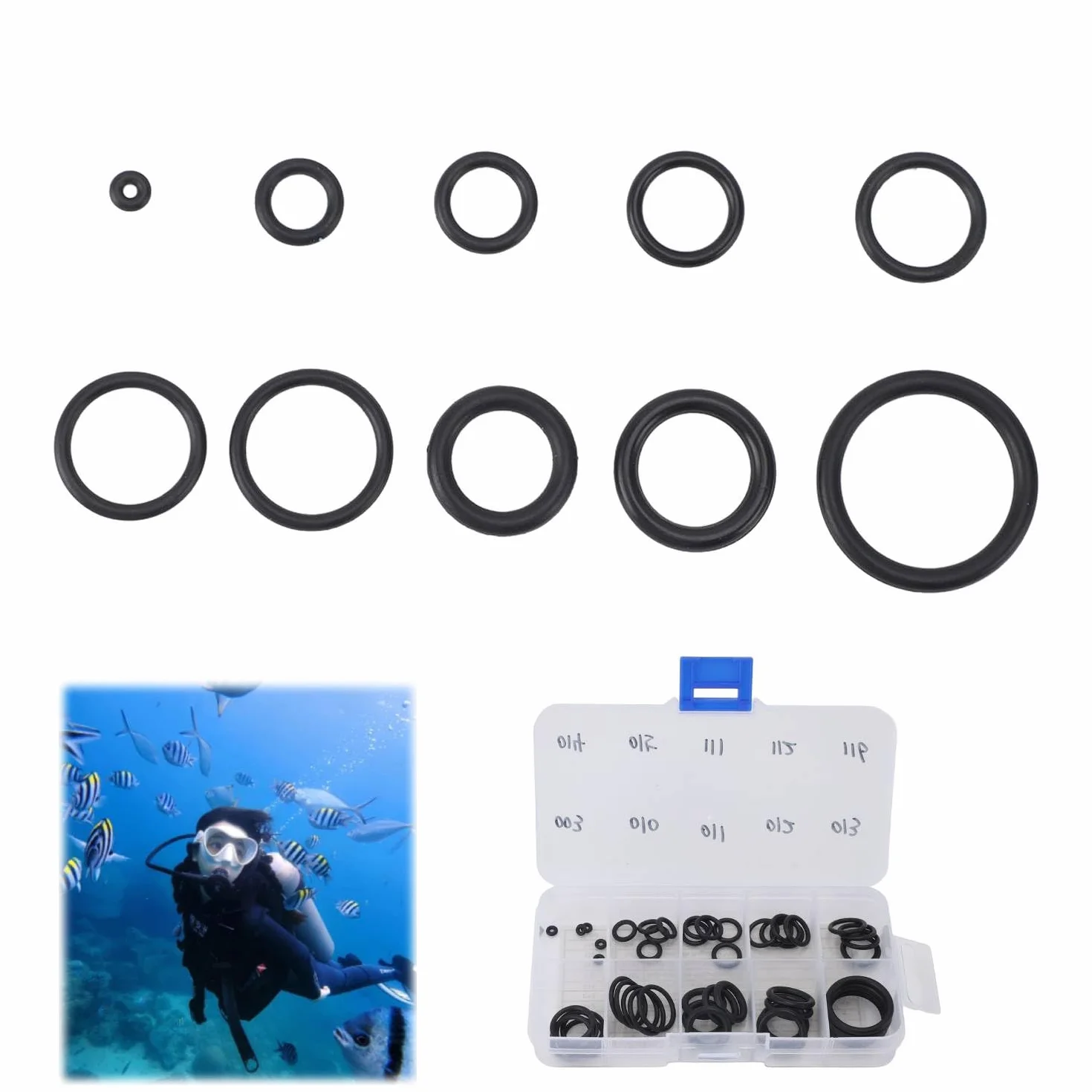 Tissting Kit de Joints Toriques de Plongée, 10 Tailles 50 pièces Full Set de Joints Toriques pour la Plongée, le Snorkeling et le Surf