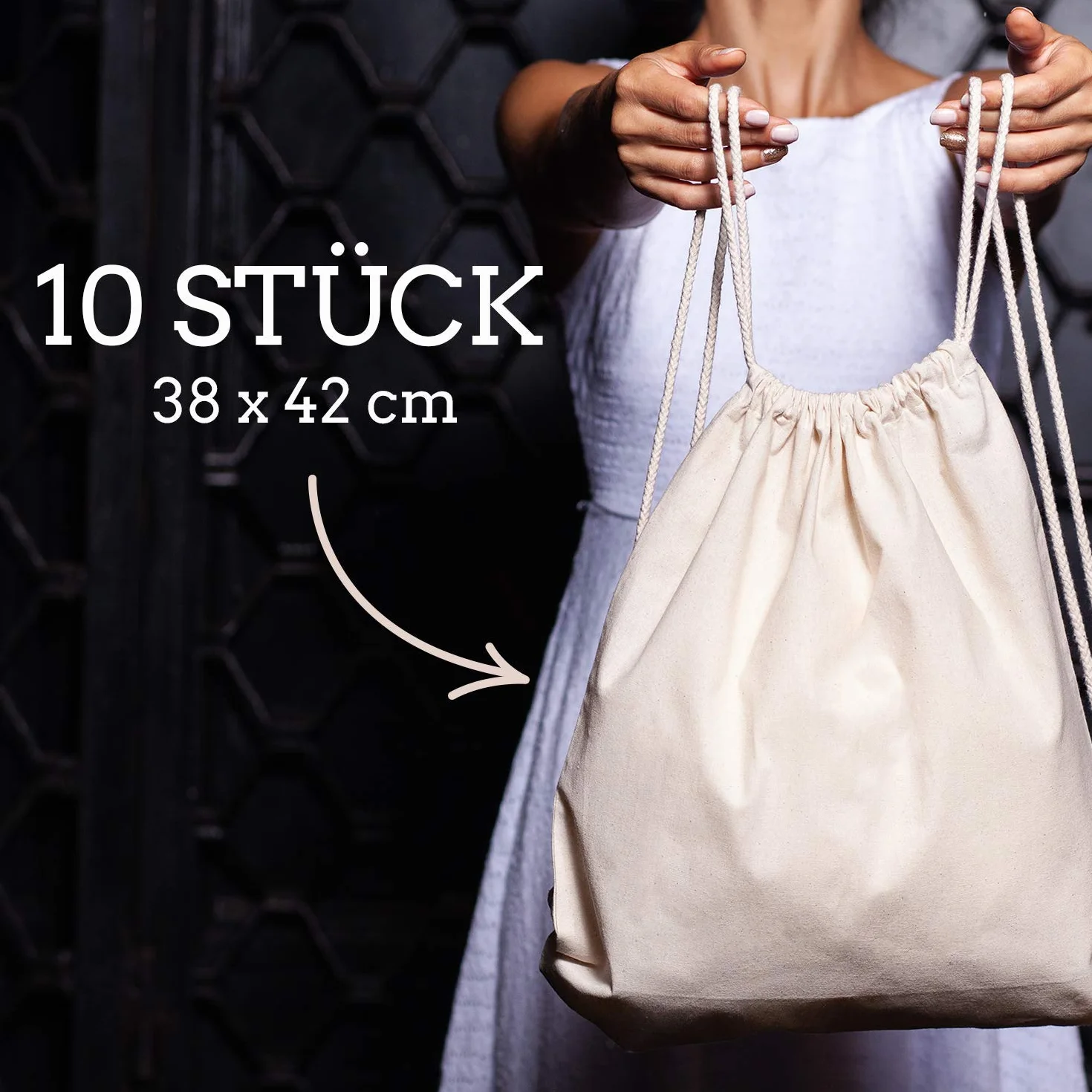 ELES VIDA Lot de 10 Sacs de Gym en Coton Naturel, 38 x 42 cm, Sac de Sport Sac à Dos en Tissu Sac en Toile Sac en Toile de Jute certifié Oeko-Tex