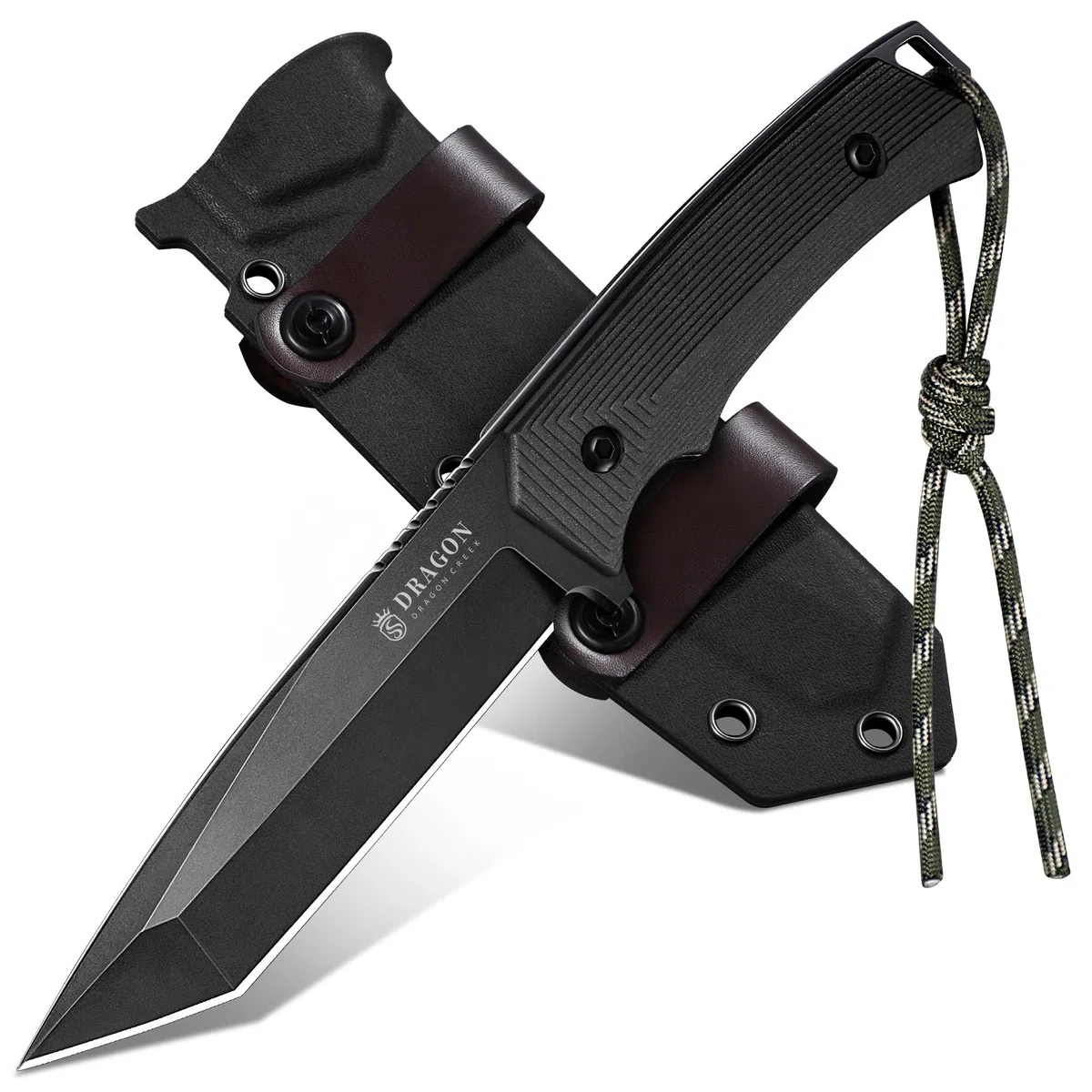 Dragon Creek Couteau de Camping à lame fixe en D10 avec étui Kydex – Idéal pour Randonnée et BBQ