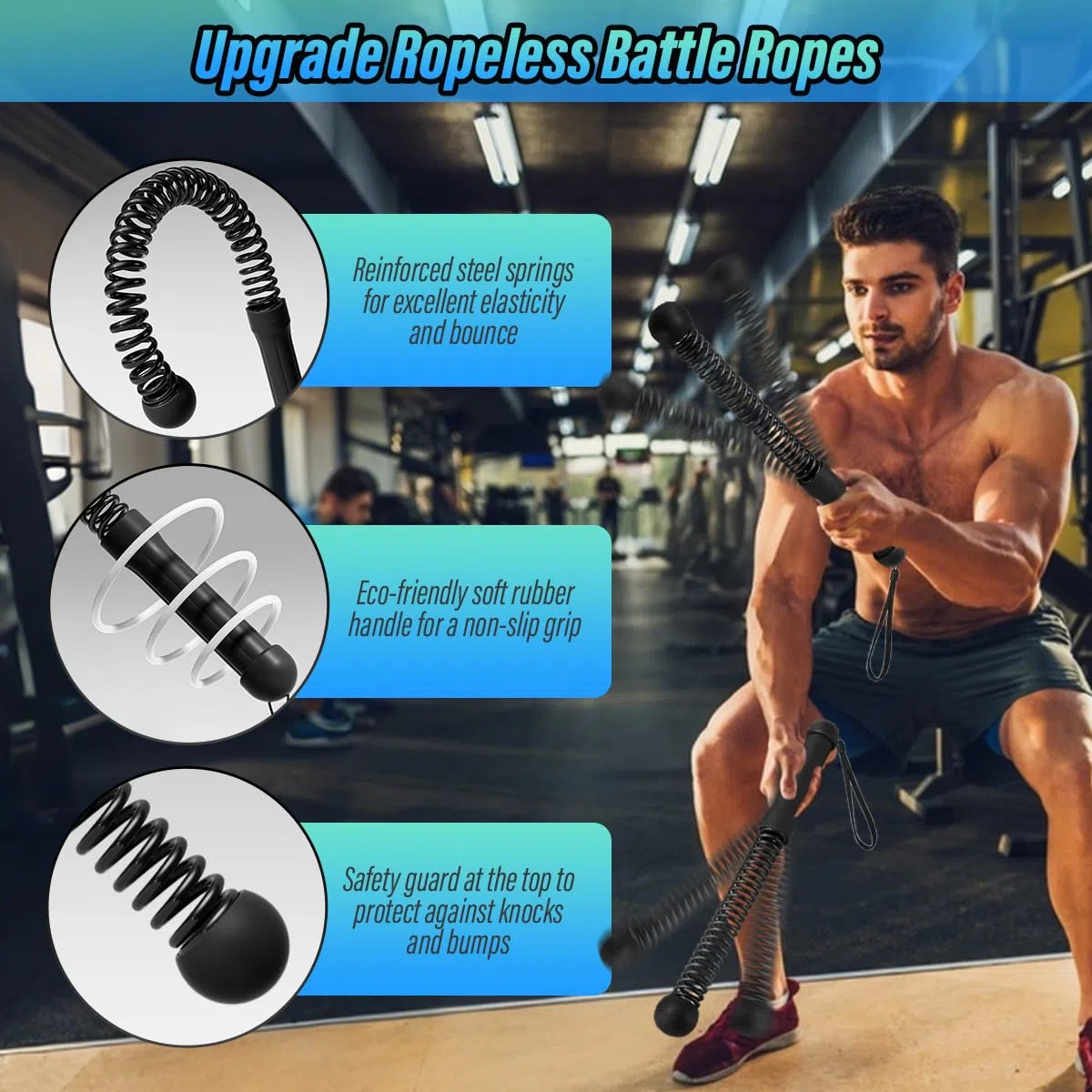 Corde de Combat Sans Corde, Battle Rope Noir Corde Musculation, Cordes de Combat pour Salle de Sport à Domicile, Outil de Fitness Silencieux Facile à Transporte pour Entraînement à Domicile