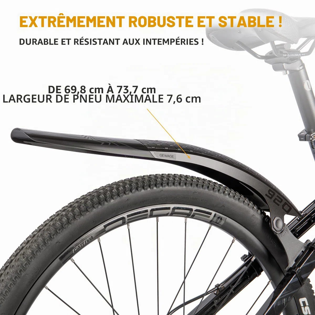 GEWAGE Garde-boue arrière de VTT - Garde-boue de vélo pour VTT, Mudguard VTT et garde-boue vélo Montage rapide 24-29 pouces