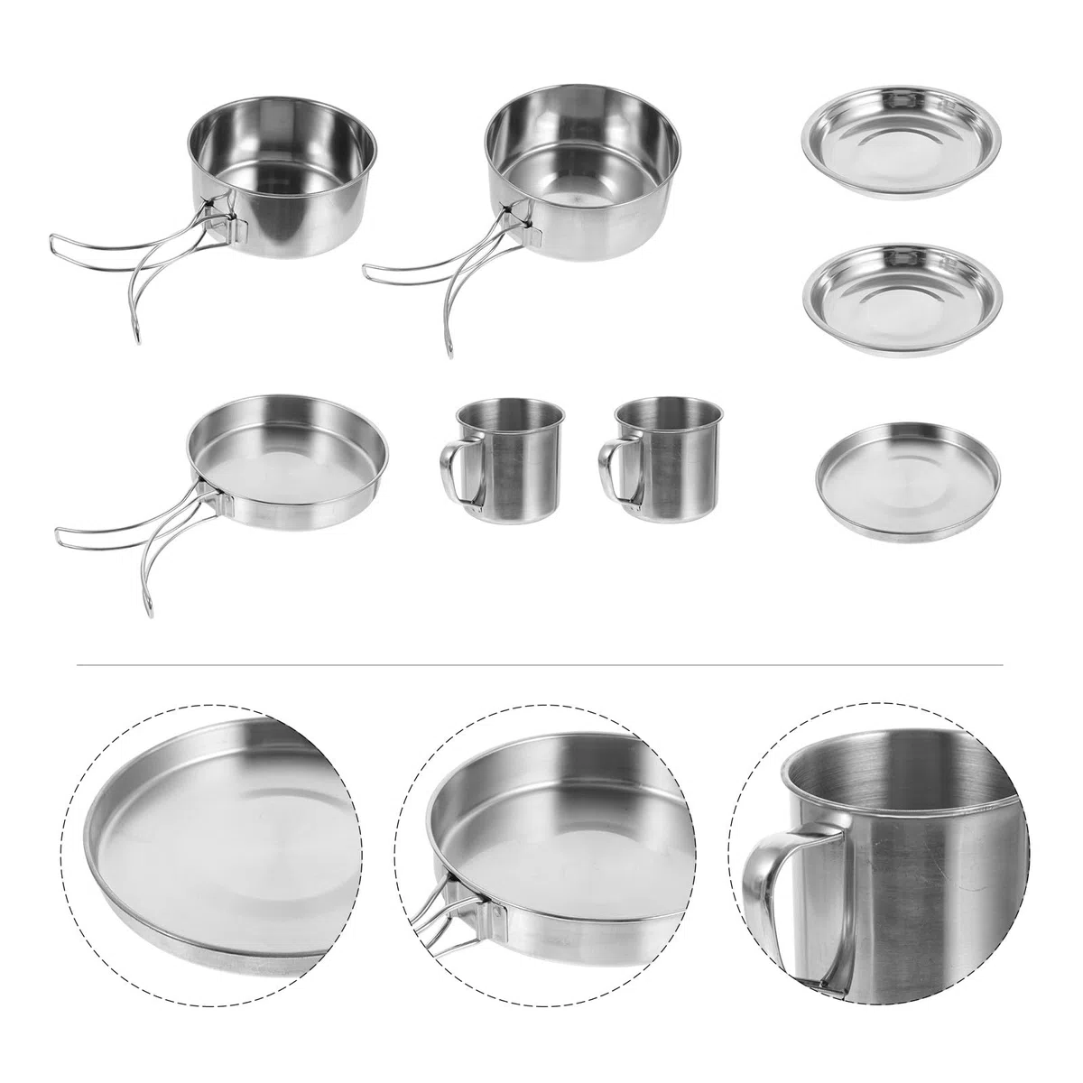 Set de Cuisine Camping INOX Portable Batterie de Cuisine Résistante Corrosion pour Pique- et Randonnée