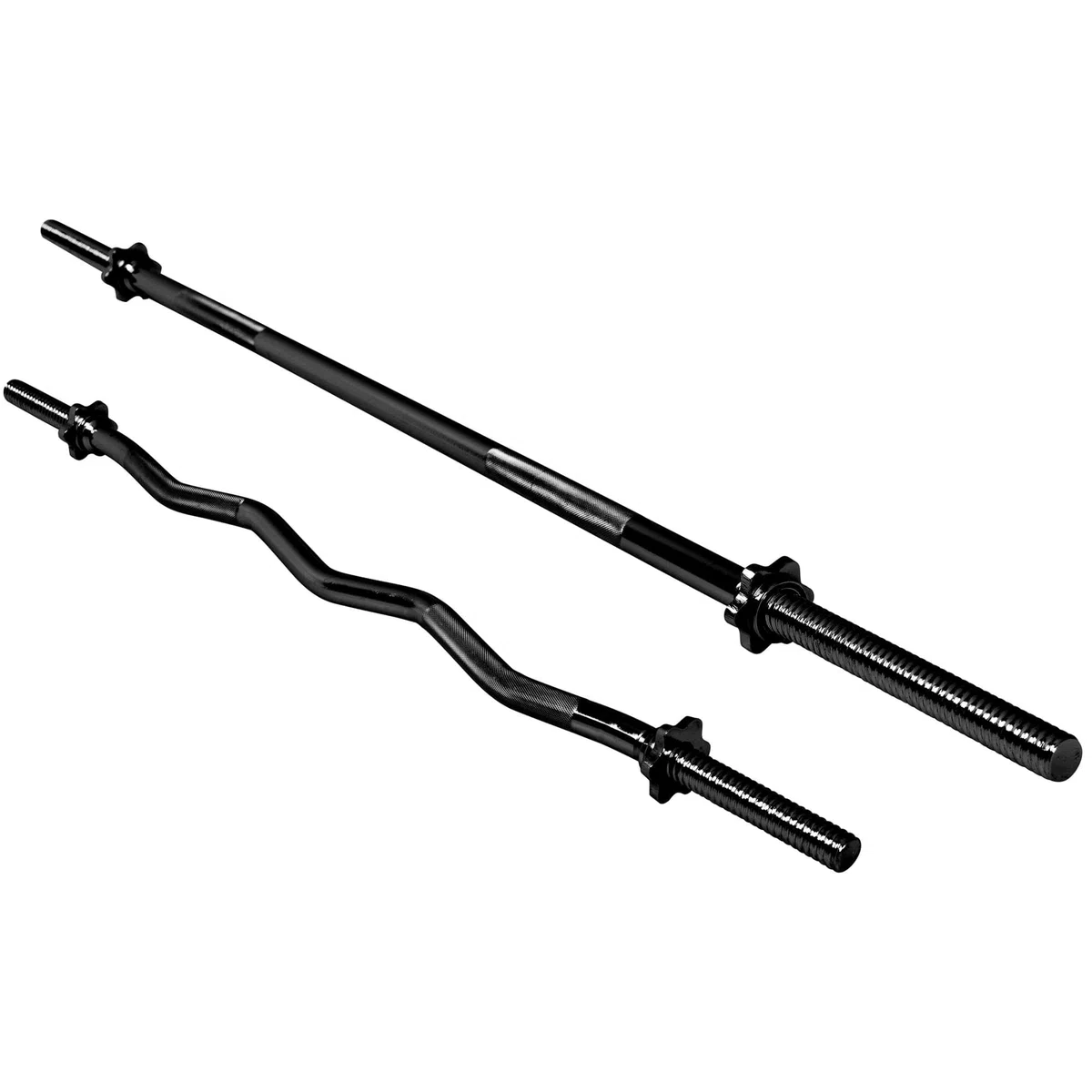 GORILLA SPORTS® Ensemble de Barres d'Halteres - Longue 170cm, SZ Curl 120cm, Fermoirs en étoile/à Ressort, 30mm, Moleté, Chromé, Argenté/Noir - Barre SZ