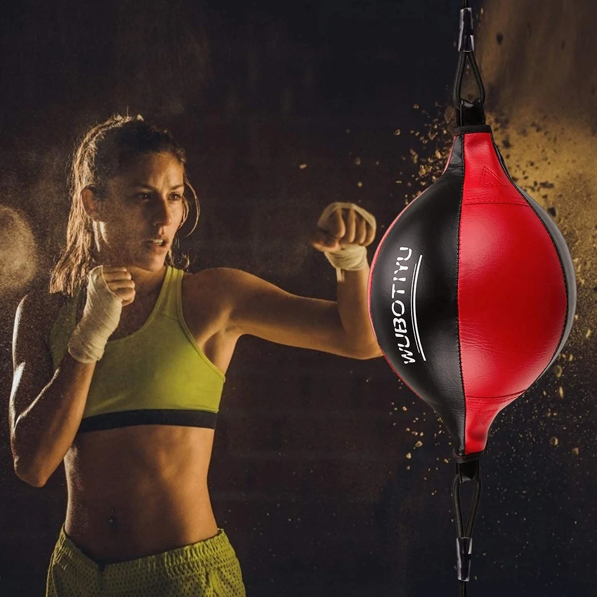 HUINING Balle de Vitesse Universelle à Double extrémité en Cuir pour Boxe MMA, Muay Thai, Sac de Sable d'entraînement au Plafond