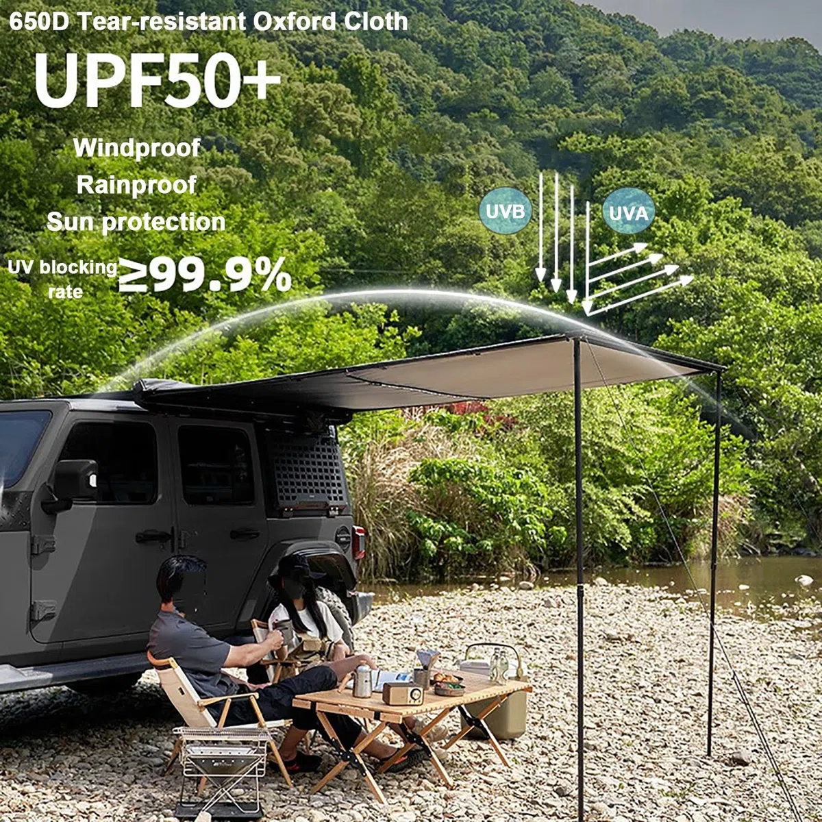 Auvent pour Van Auvent de Voiture Polyvalent, Pare-Soleil Extractible pour Galerie de Toit, Auvent Latéral Rétractable en PU de 5 000 mm avec Sac de Rangement, pour SUV/Camion/Van (Size : 200x