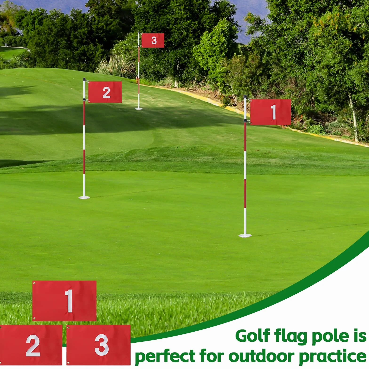 Mât de Drapeau de Golf de 188 cm pour la Maison, Drapeaux en Nylon pour Jardin avec 5 pièces Amovibles, gobelet perforé de Golf 3 et Drapeau pour Exercices de Putting