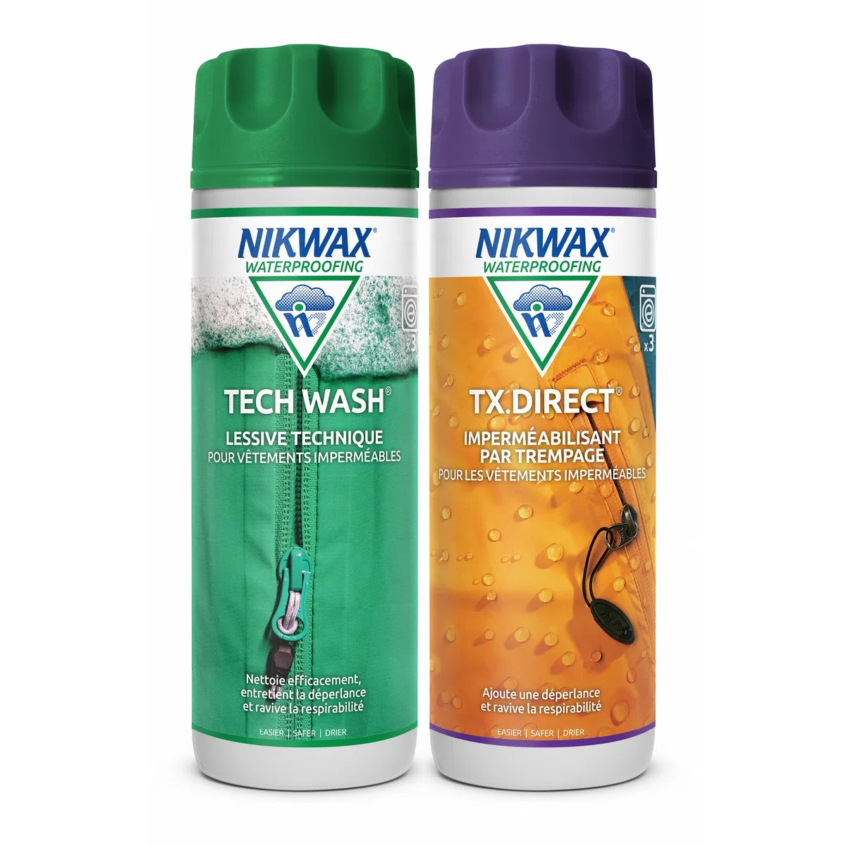 Nikwax Pack duo TECH WASH et TX.Direct, Nettoyant et Imperméabilisant techniques pour vêtements imperméables, Nettoient, Imperméabilisent, Revitalisent la respirabilité, 2 x 300ml