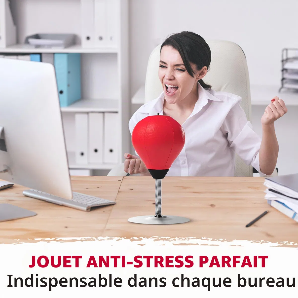 Mini sac de frappe anti-stress avec pince de table et ventouse - Sac de frappe suspendu ou debout - Punchingball / Wutball / Ballon de réflexe / Coussin de colère pour enfants et adultes